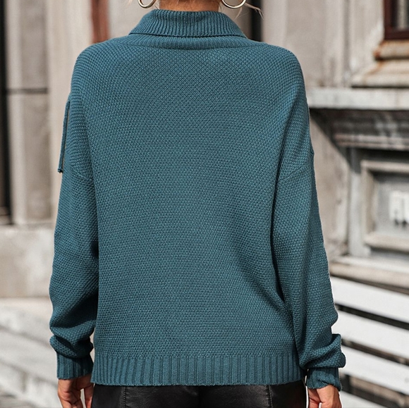 Esme Fringe Turtleneck Sweater - Teal - Picture 6 of 6